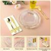 700 PCS Gold Plastic Cutlery Set Gold Disposable Plates Bulk Clear Gold Rim Guest Supplies Wedding and Birthday Party Tableware