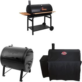 Outlaw Charcoal Grill and Smoker With Cast Iron Grates Warming Rack Barbecue Model 2137 BBQ Kitchen Dining Bar Home Garden (Color: Grill   Grill Cover)